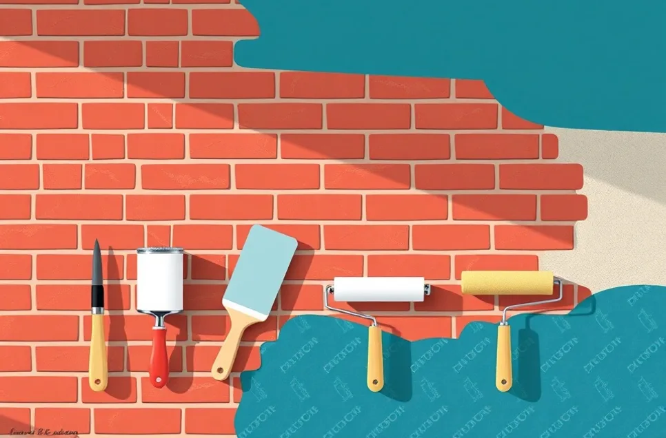Outils de peinture disposés dans l'ordre des étapes du chantier