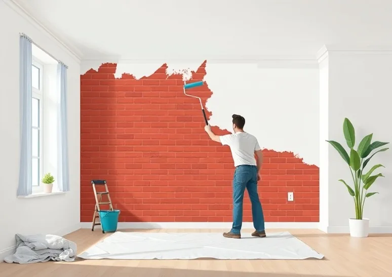 Peintre appliquant la peinture au rouleau sur un mur de salon